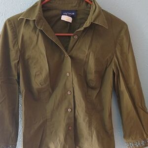 Ann Taylor Khaki Green Collared Blouse